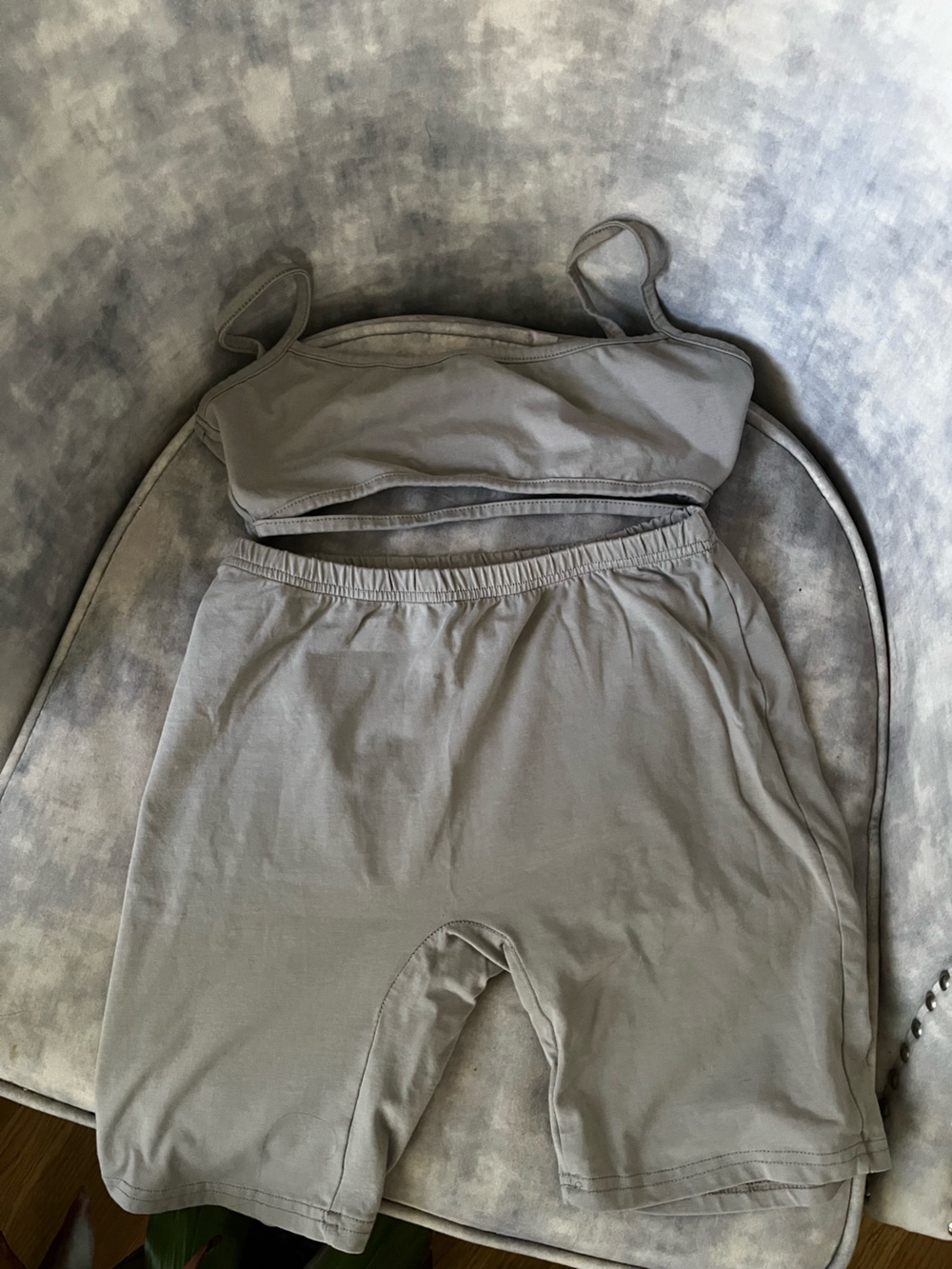 SEXY Gray 2 piece Under Boobs Cutout Top & Cyclist Short Set